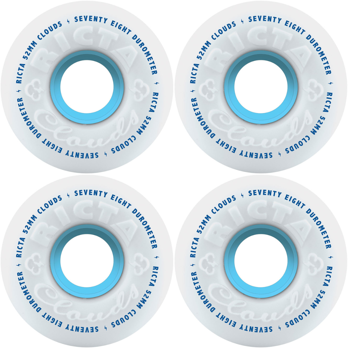 52mm Ricta Clouds Skateboard Wheels White 78a
