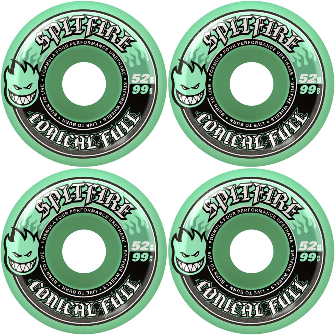 52mm Spitfire F4 Formula Four Conical Full Teal Wheels 99a