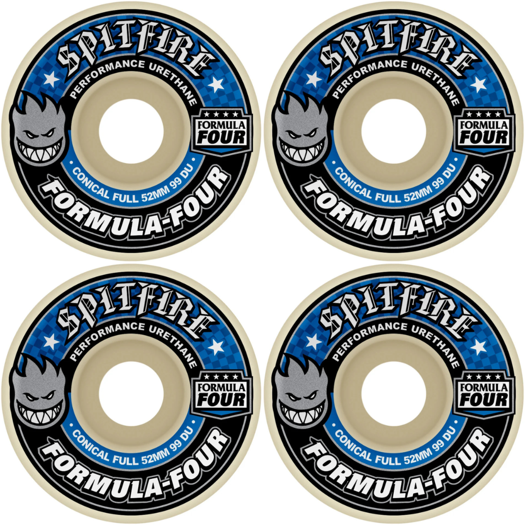 52mm Spitfire F4 Formula Four Conical Full Blue Print Skateboard Wheels 99a
