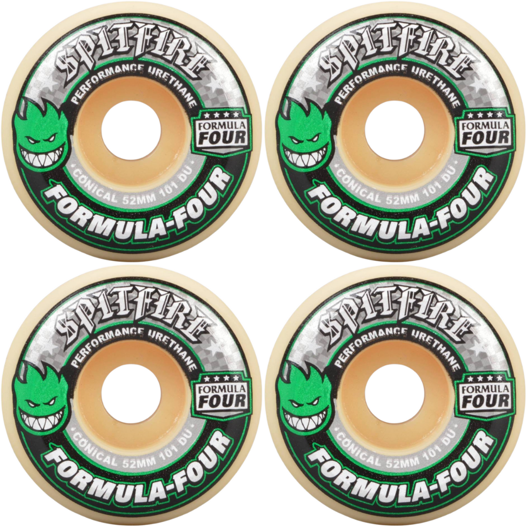 52mm Spitfire Formula Four F4 Conical Skateboard Wheels Green Print 101a