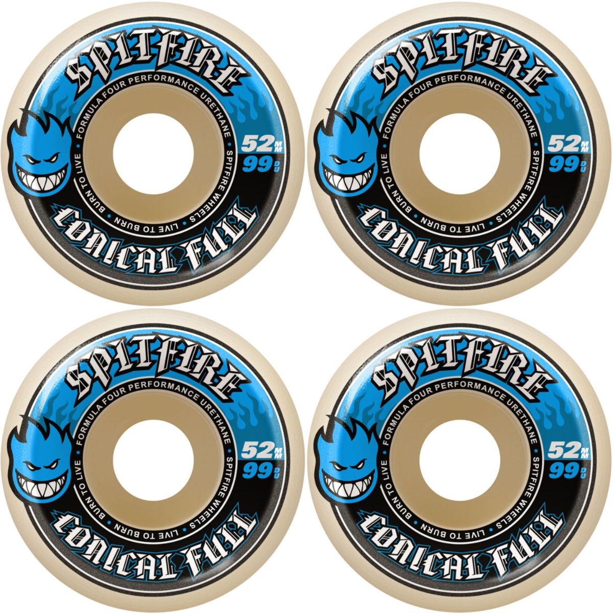 52mm Spitfire F4 Formula Four Conical Full Skateboard Wheels 99a