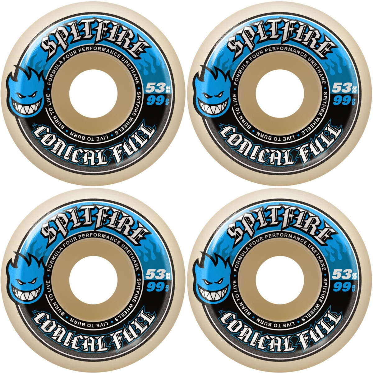53mm Spitfire F4 Formula Four Conical Full Skateboard Wheels 99a
