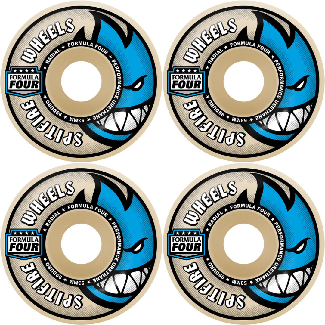 53mm Spitfire F4 Formula Four Radial Skateboard Wheels Natural 99a