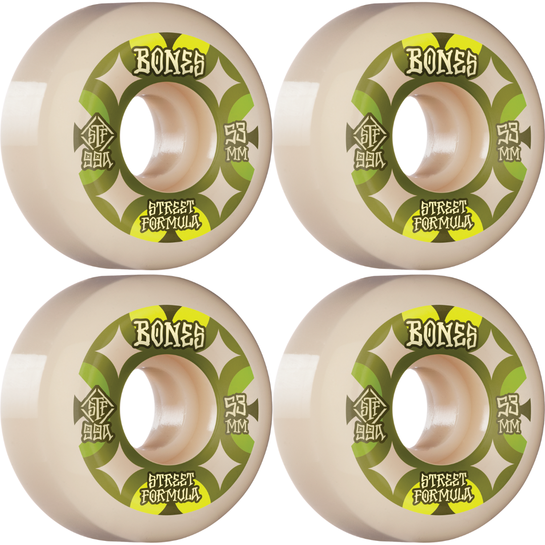 53mm Bones Wheels STF Street Tech Formula Retros V5 Sidecut Skateboard Wheels 99a