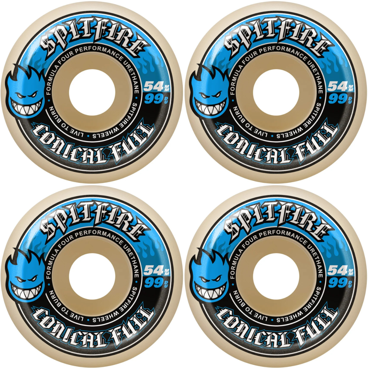 54mm Spitfire F4 Formula Four Conical Full Skateboard Wheels 99a