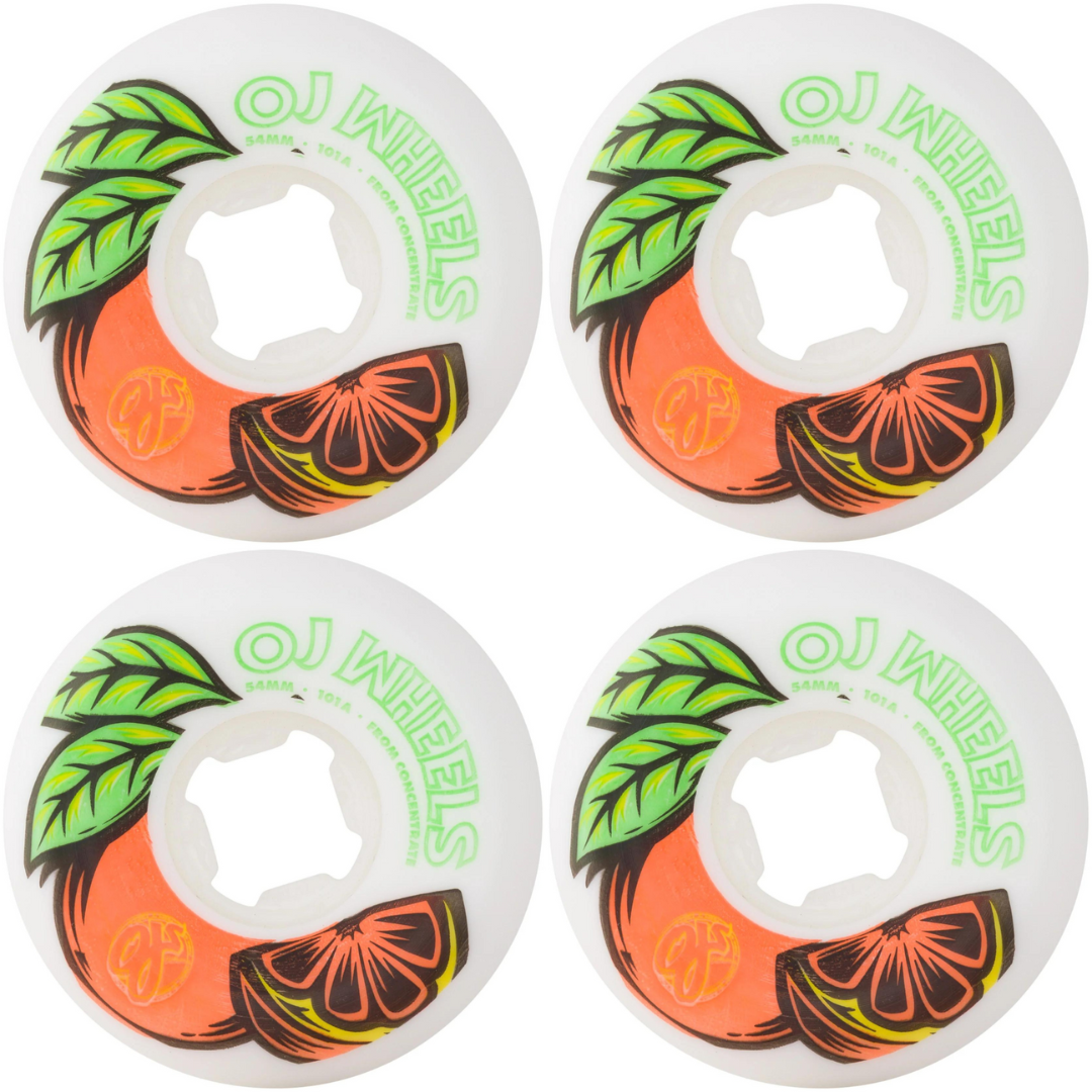 54mm OJ Wheels From Concentrate White Orange Hardline 101a