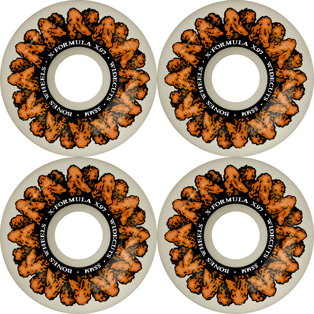 55mm Bones Wheels X-Formula Skateboard Wheels Wingin It V6 Widecuts 97a
