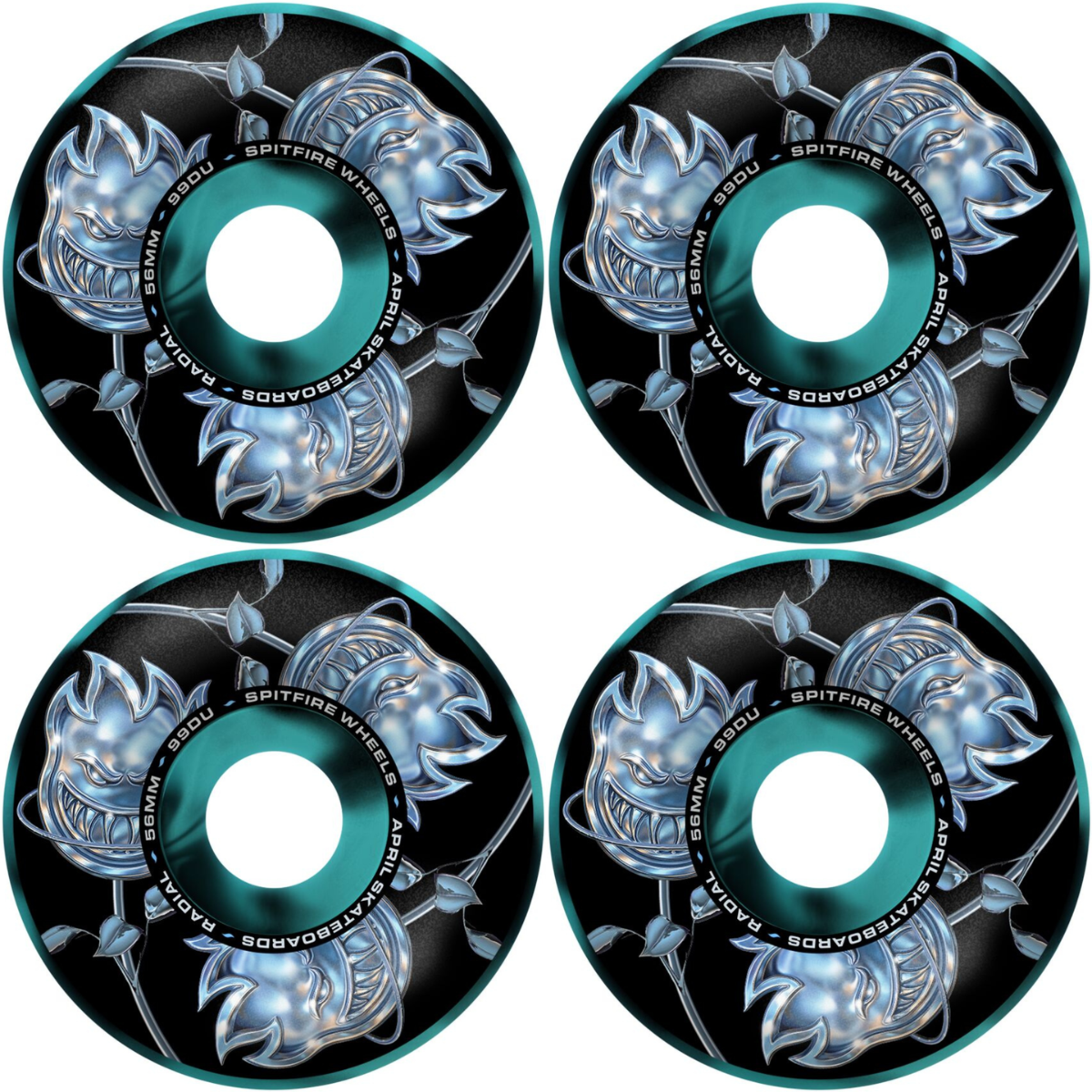 56mm April Skateboards x Spitfire Wheels Chrome Rose Bighead Radials Wheels Black / Blue Swirl 99a