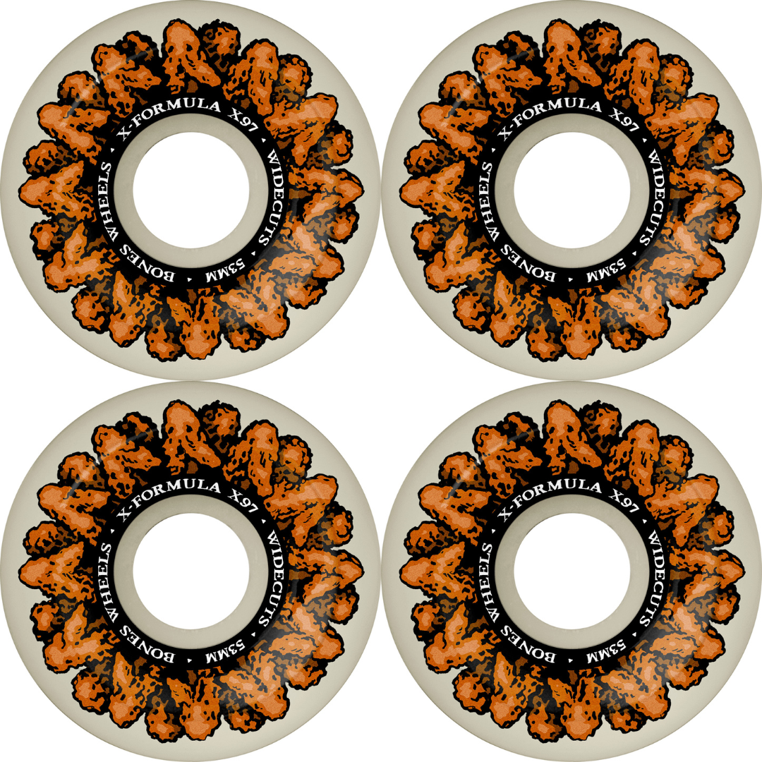 53mm Bones Wheels X-Formula Wingin It Skateboard Wheels V6 Wide Cuts 97a