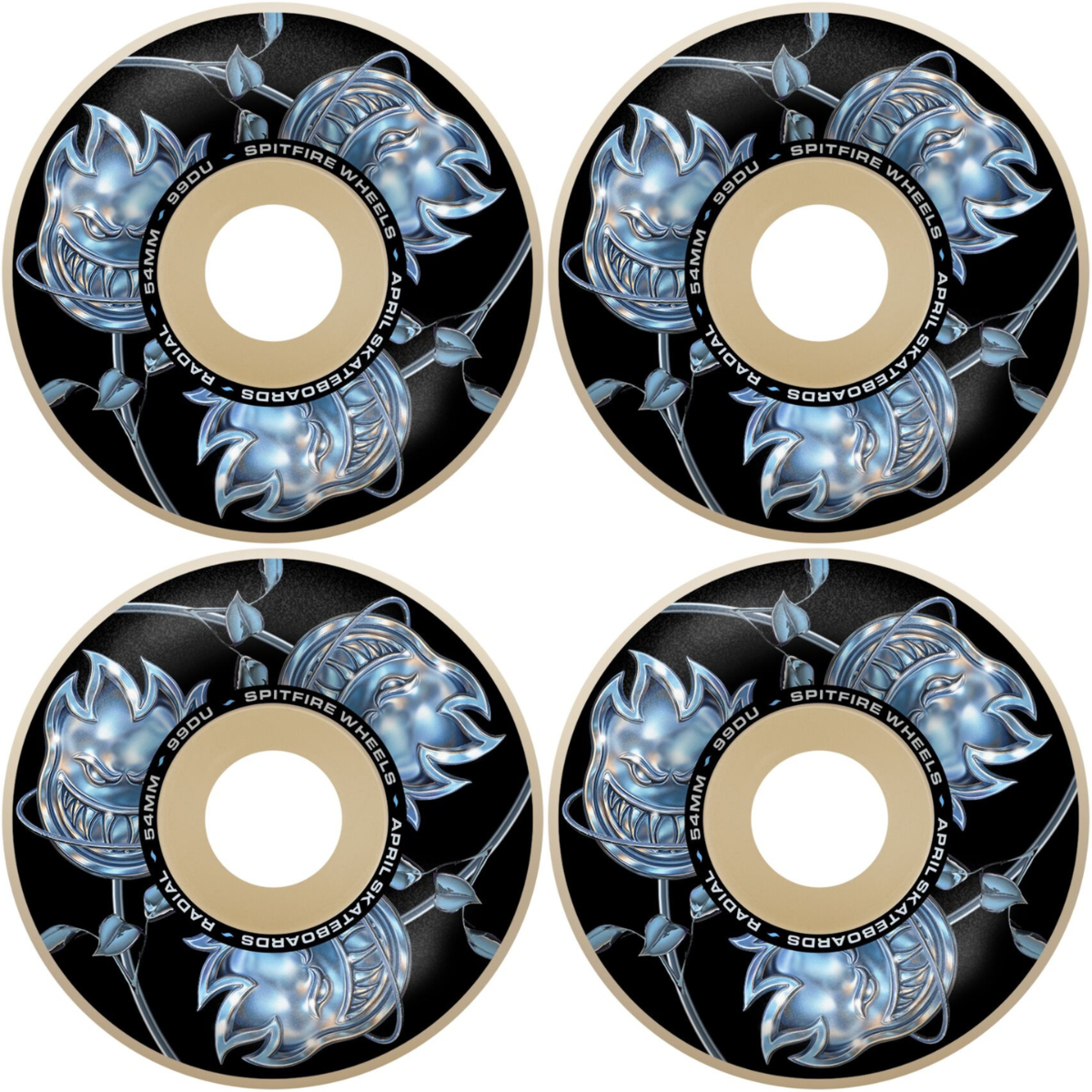 54mm April Skateboards x Spitfire Wheels Chrome Rose Bighead Radials Wheels 99a