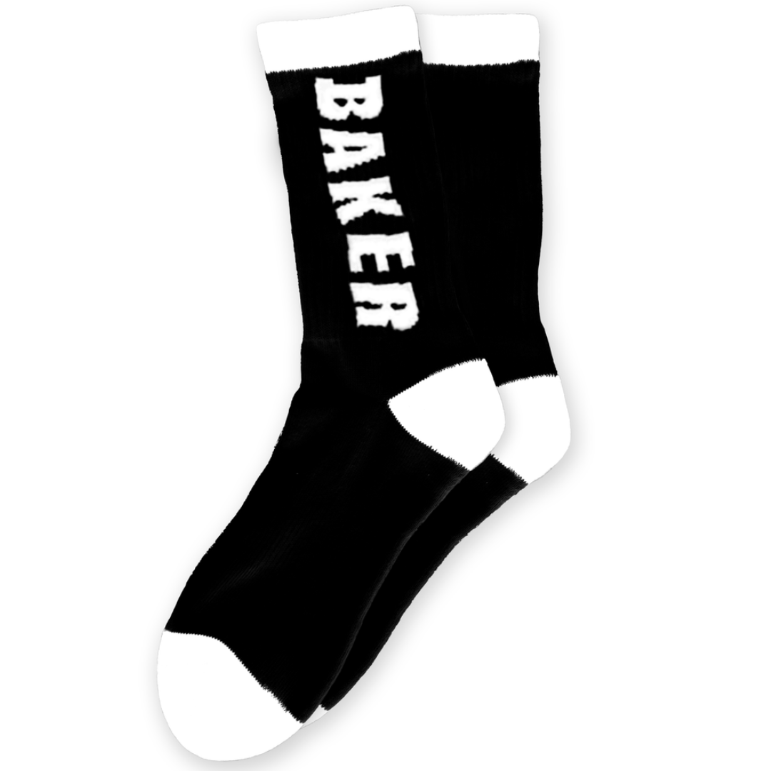 Baker Skateboards White Letters Black Socks