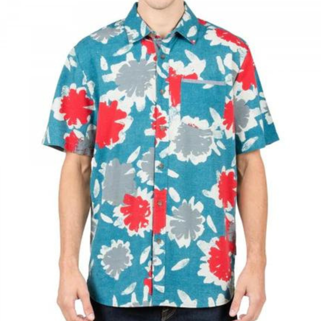 Volcom Ballast Short Sleeve Woven Button-Up Shirt Floral Blue