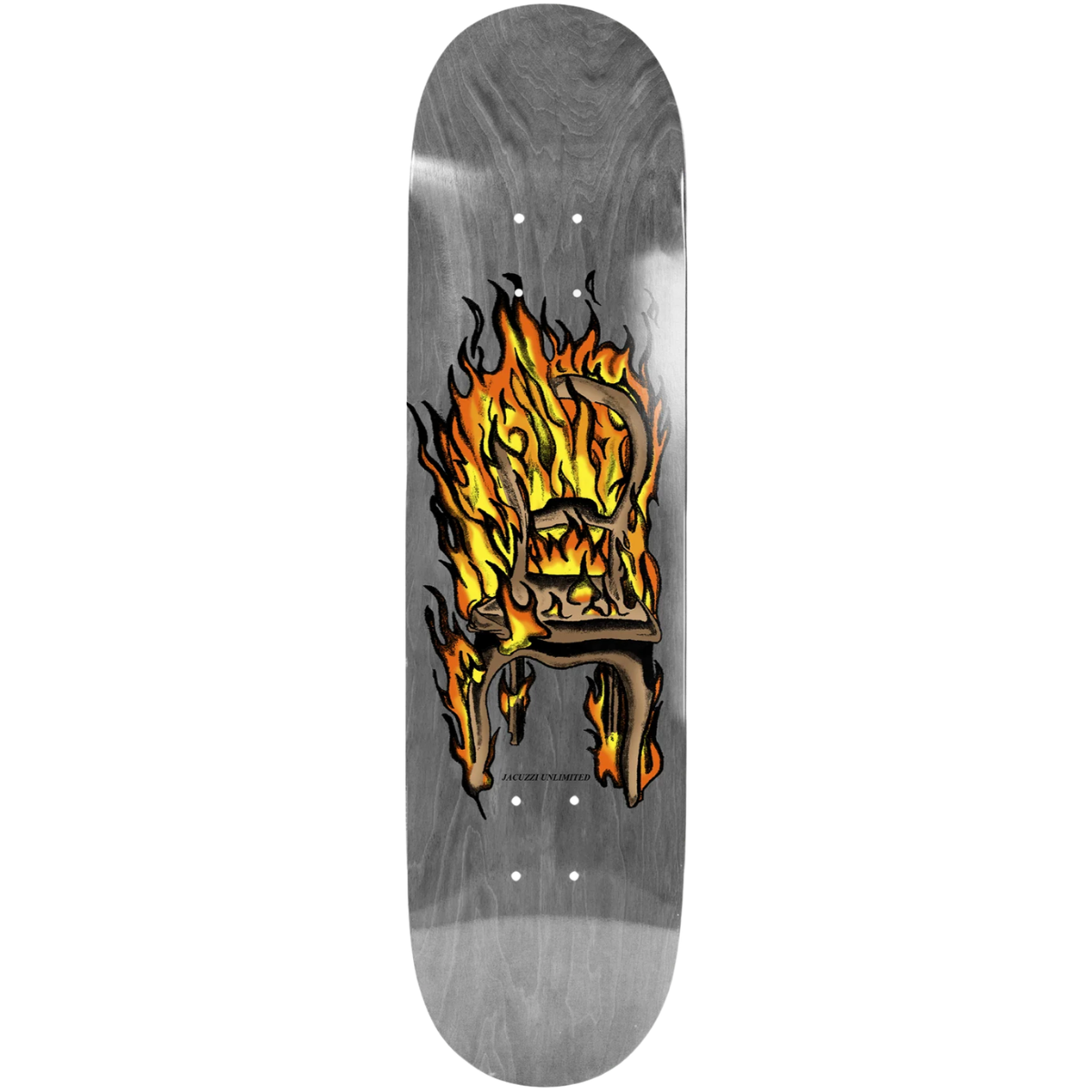8.5" Jacuzzi Unlimited Chair On Fire Twin Tail Art Skateboard Deck