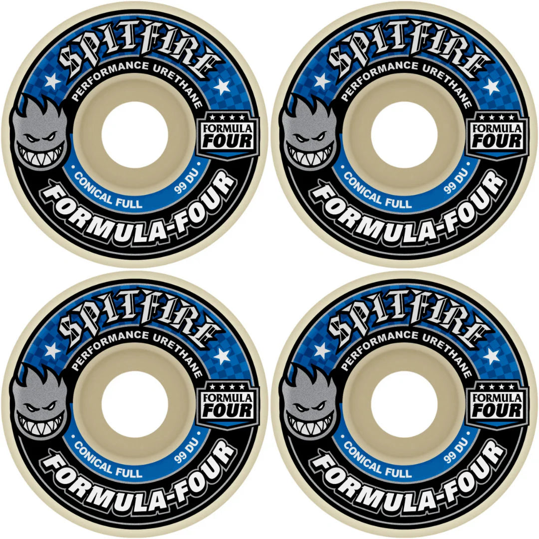 54mm Spitfire F4 Formula Four Conical Full Blue Print Skateboard Wheels 99a