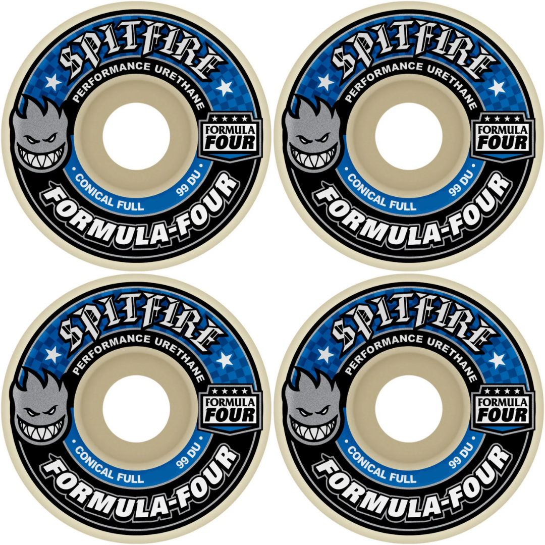 53mm Spitfire F4 Formula Four Conical Full Blue Print Skateboard Wheels 99a
