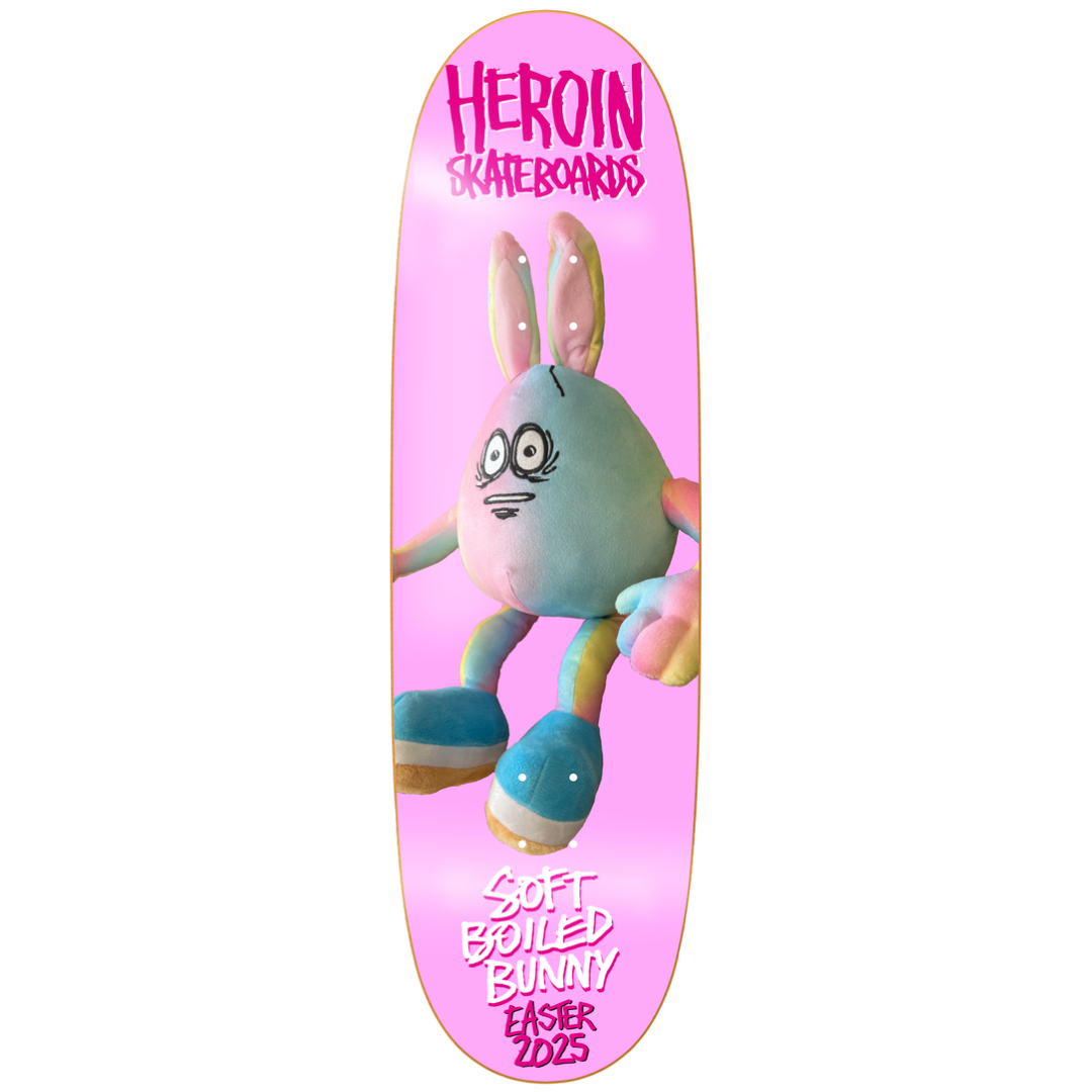 9.125" Heroin Skateboards Easter 2025 Soft Boiled Bunny Symmetrical Skateboard Deck