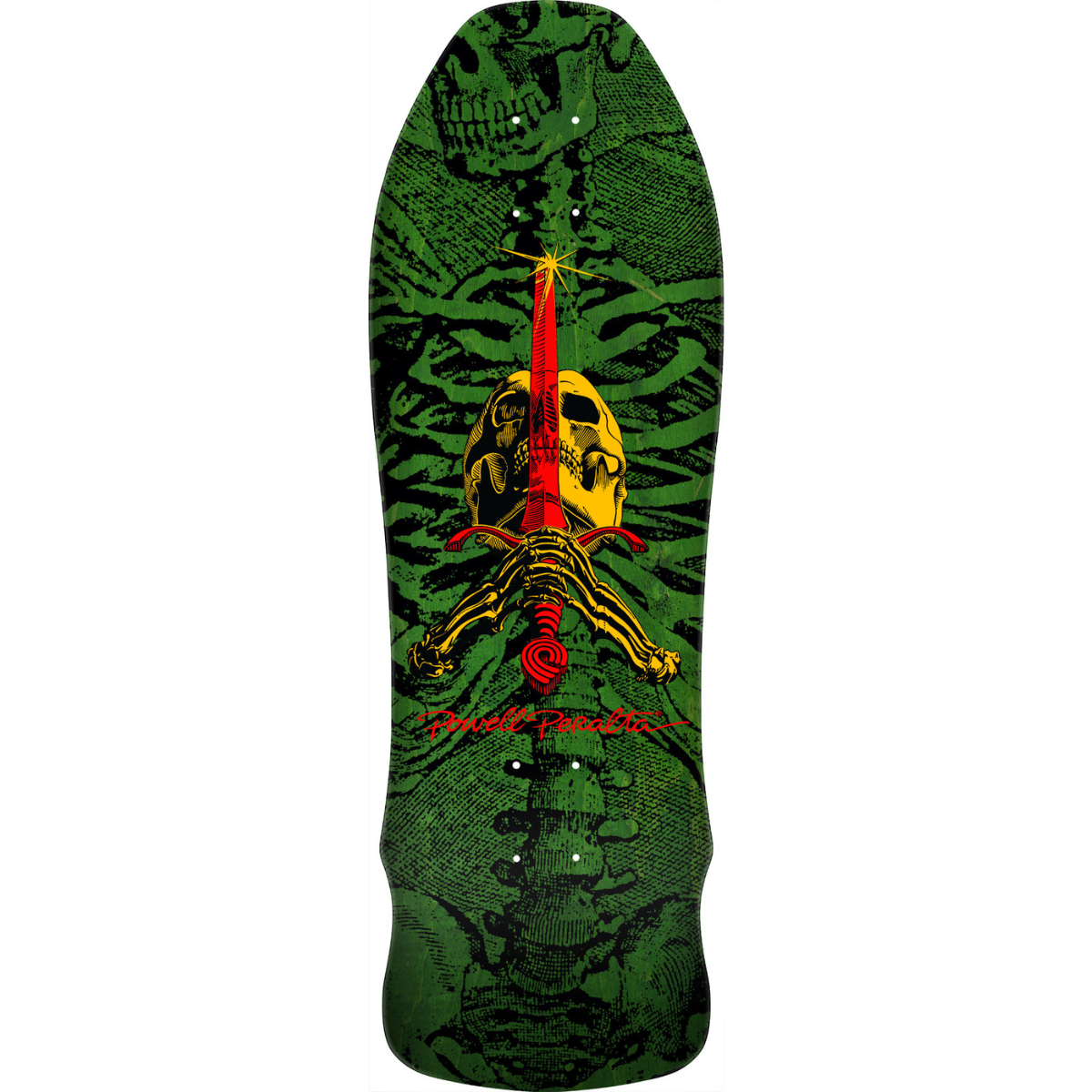 9.75" Powell Peralta Geegah Skull & Sword Reissue Green Stain Skateboard Deck