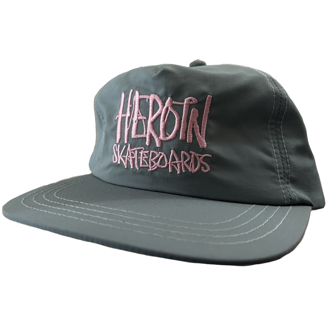 Heroin Skateboards Script Nylon Snapback Hat - Grey / Pink
