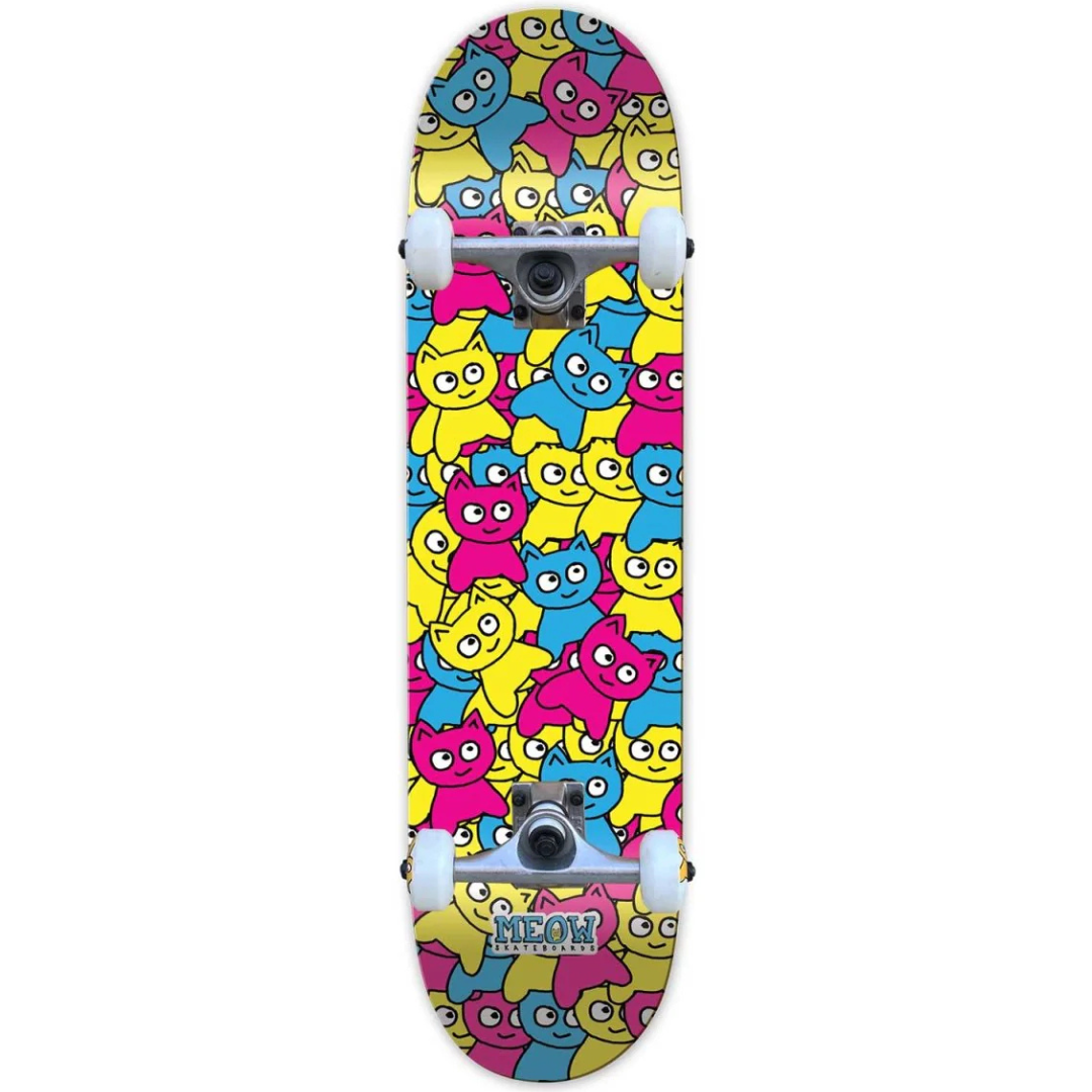 7.75" Meow Sticker Pile CMYK Multi Complete Skateboard