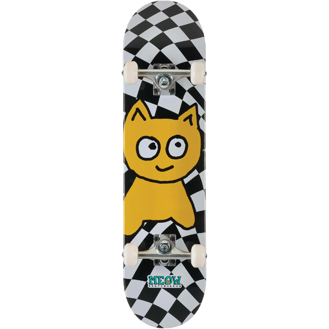 7.75" Meow Big Cat Checker Twist Complete Skateboard - Black / White