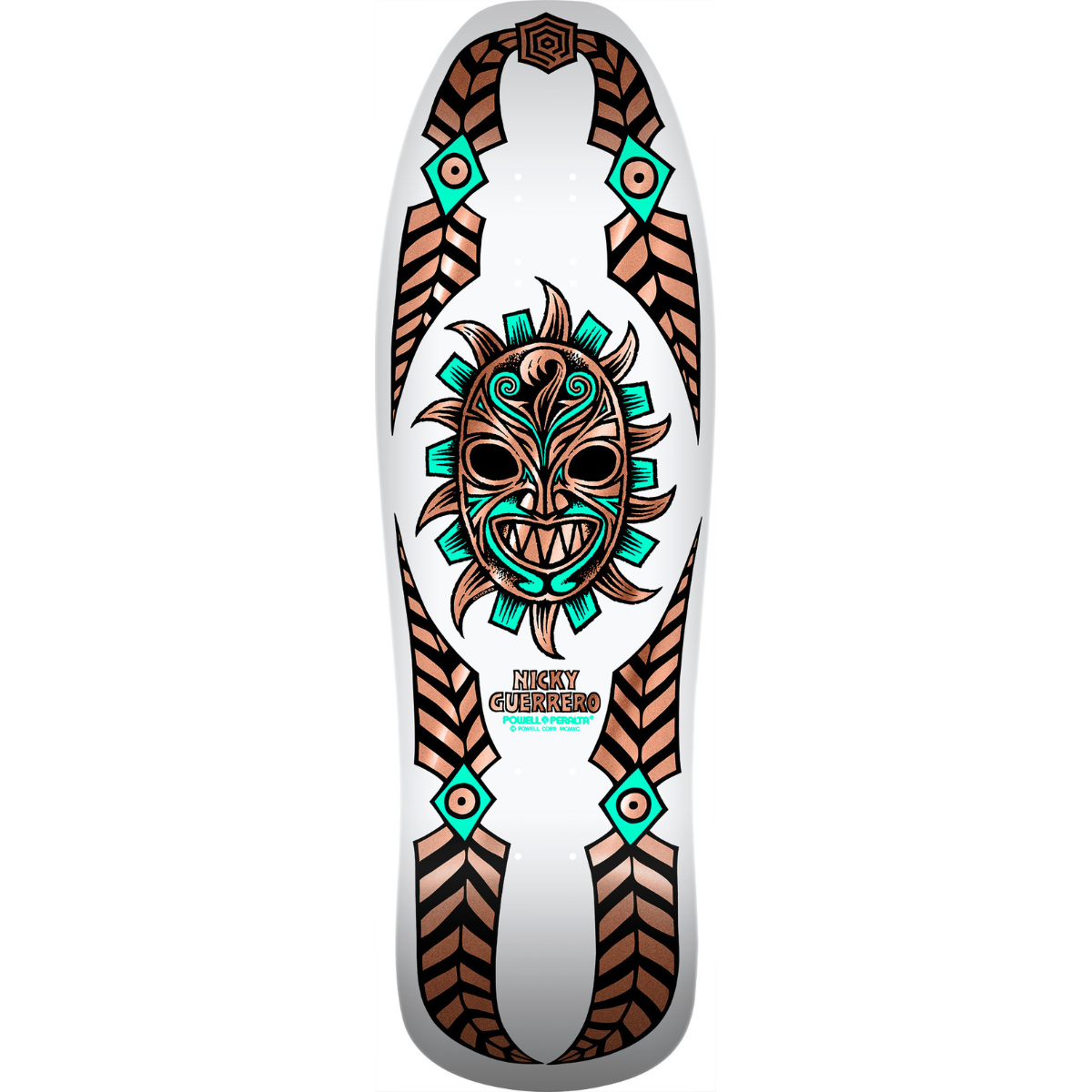 10" Powell Peralta Nicky Guerrero Mask Skateboard Deck - White / Coper Foil