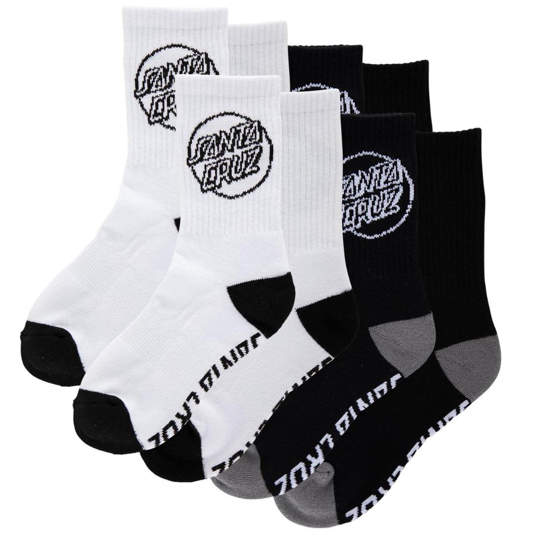 YOUTH Santa Cruz Skateboards Opus Strip 4-Pack Crew Socks - Black/White - Sizes 2-5.5