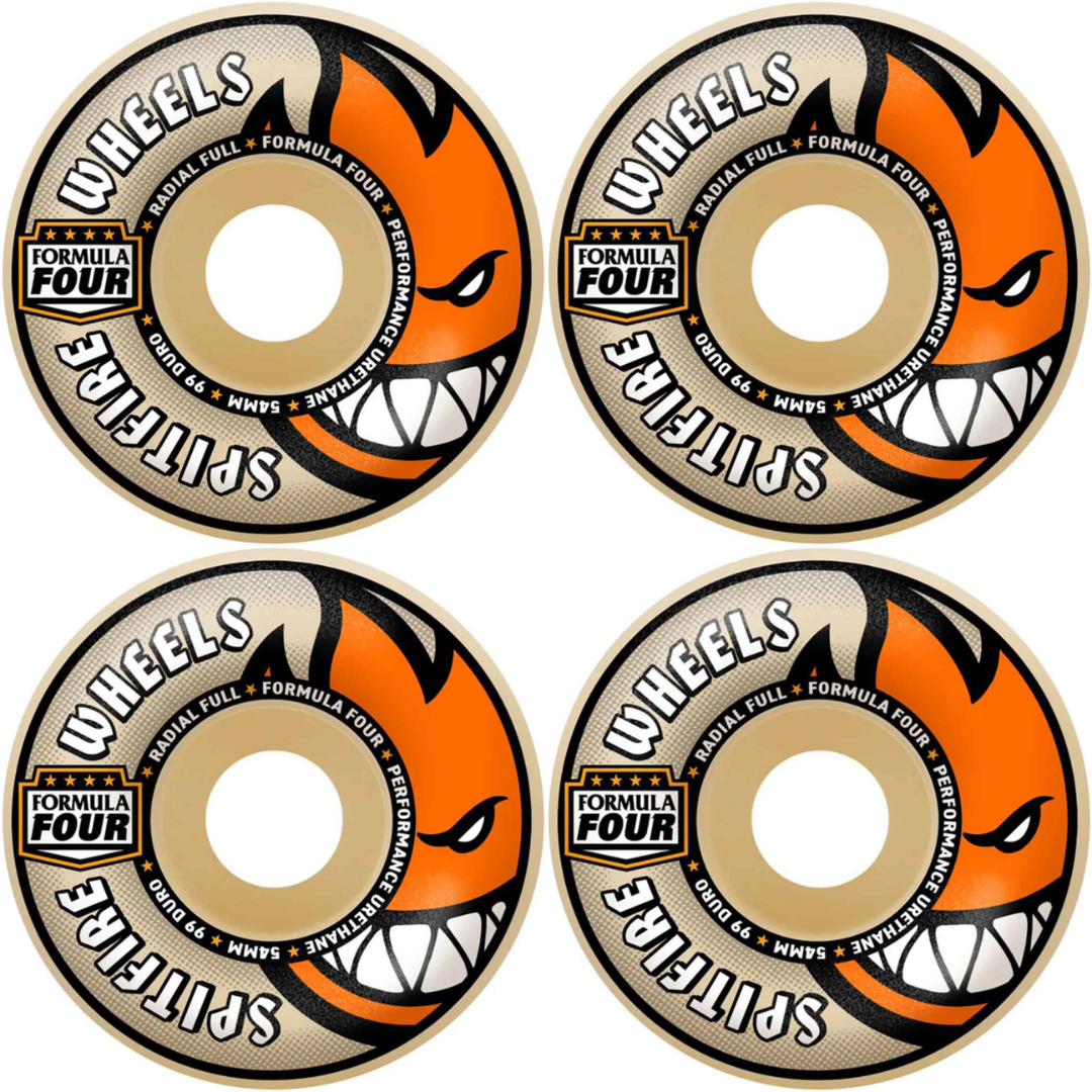 54mm Spitfire F4 Formula Four Radial Full Skateboard Wheels Natural 99a