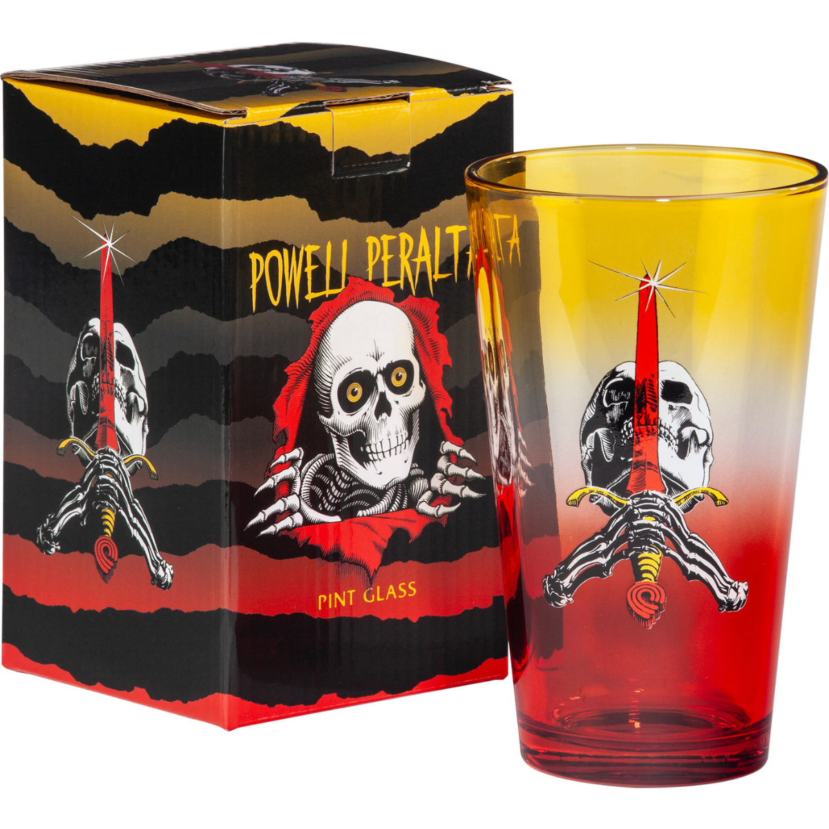 Powell Peralta Pint Glass Skull & Sword - Yellow / Red Fade