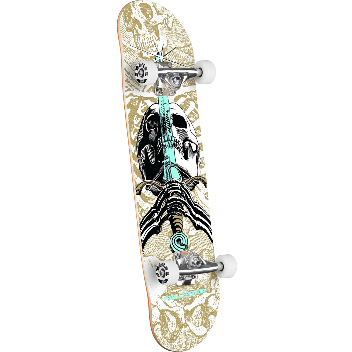 8.0" Powell Peralta Skull & Sword Birch Complete Skateboard - White / Metallic Gold