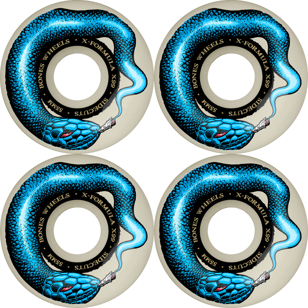 55mm Bones Wheels X-Formula Smokin Snake V5 Sidecuts Skateboard Wheels 99a