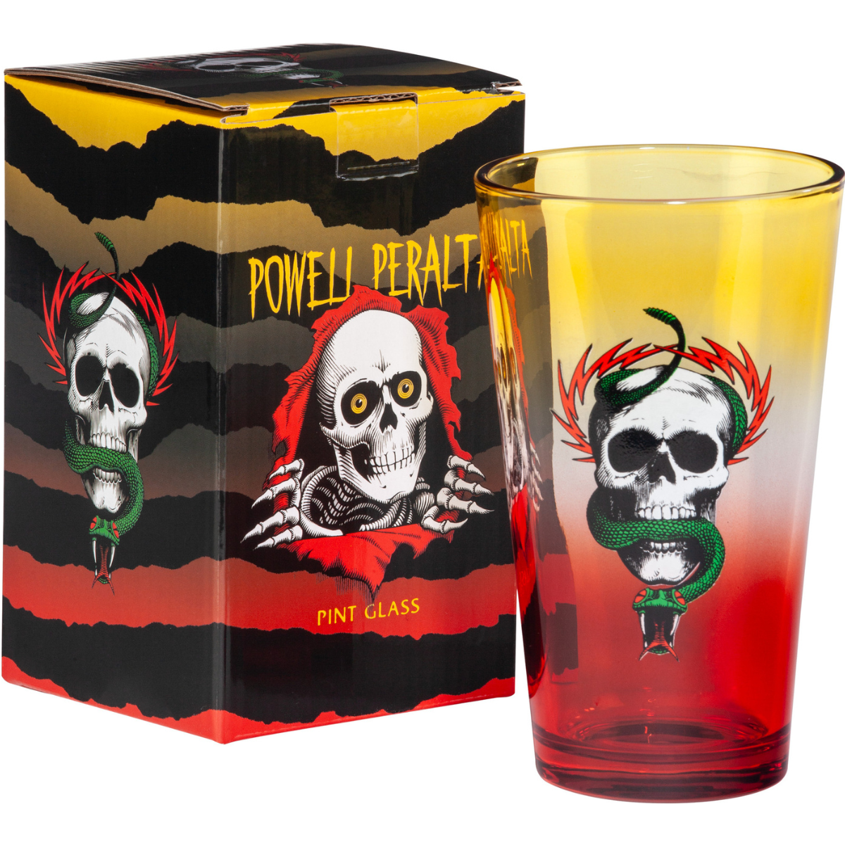 Powell Peralta Pint Glass McGill Skull & Snake - Yellow / Red Fade