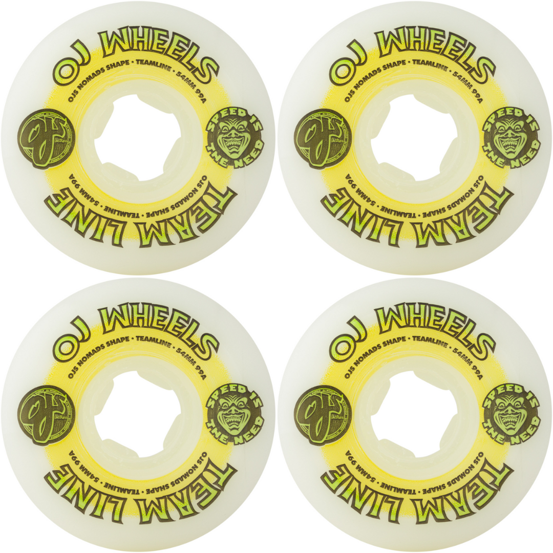54mm OJ Wheels Team Line Original White Yellow / Green Hardline 99a