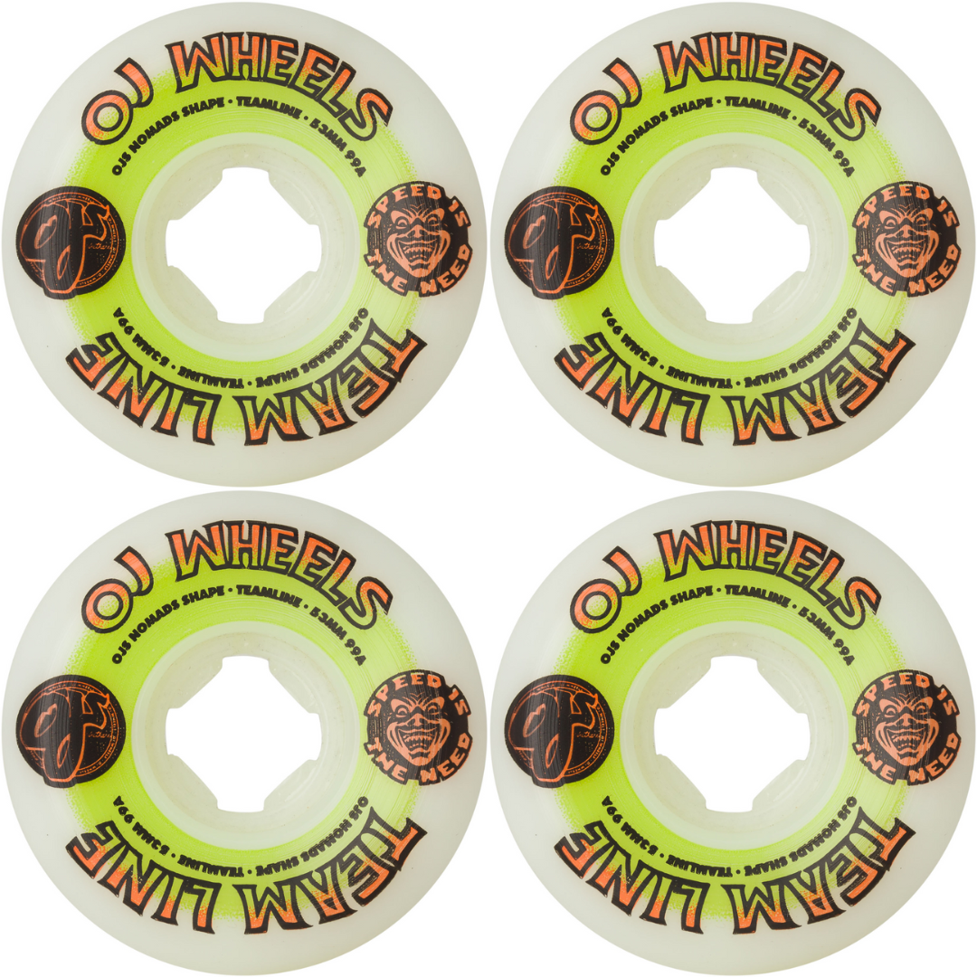 53mm OJ Wheels Team Line Original White Green / Orange Nomads 99a