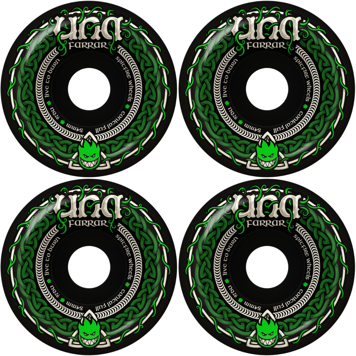 54mm Spitfire Una Farrar Trinity F4 Formula Four Conical Full Skateboard Wheels 97a - Black