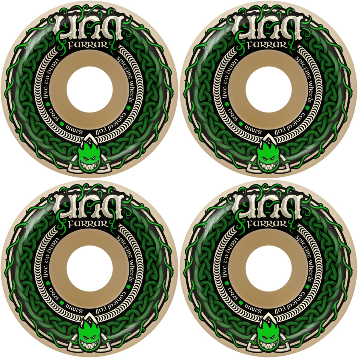 52mm Spitfire Una Farrar Trinity F4 Formula Four Conical Full Skateboard Wheels 97a