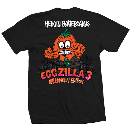 Heroin Skateboards EggZilla 3 T-Shirt - Black - Halloween Edition