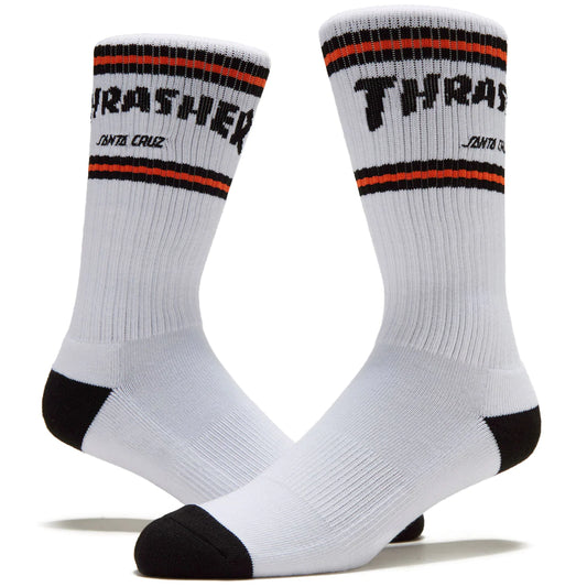 Santa Cruz x Thrasher Strip Crew Socks - White