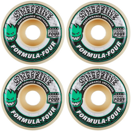 52mm Spitfire Wheels F4 Formula Four Conical Shape Green Print 101a