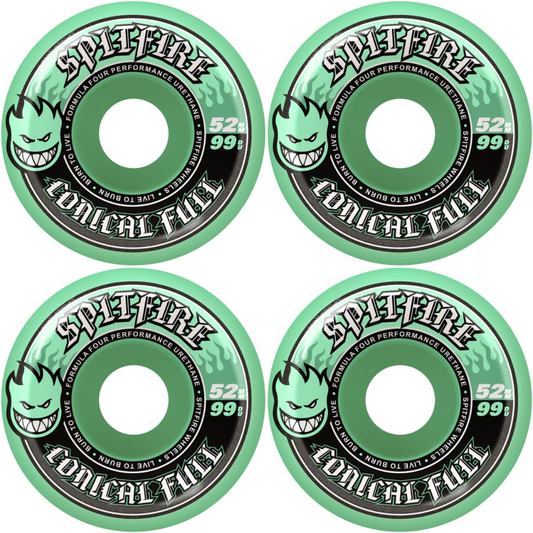 52mm Spitfire F4 Formula Four Conical Full Teal Wheels 99a