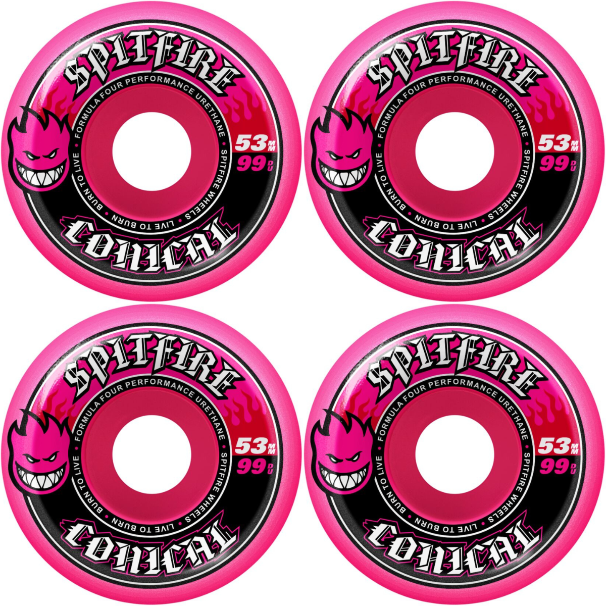 53mm Spitfire F4 Formula Four Conical Skateboard Wheels Pink 99a