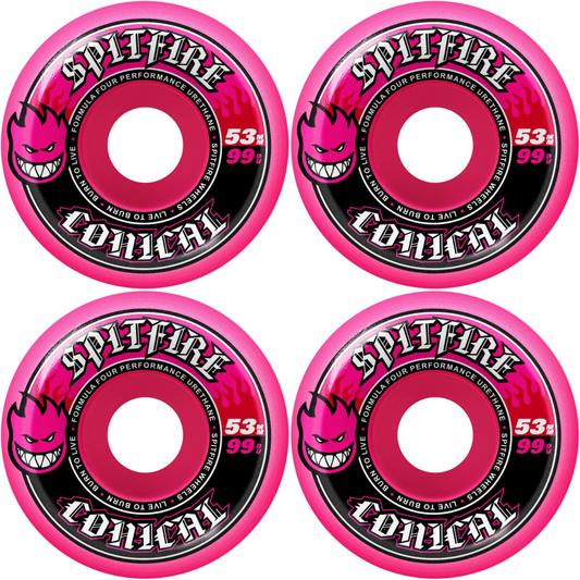 53mm Spitfire F4 Formula Four Conical Skateboard Wheels Pink 99a