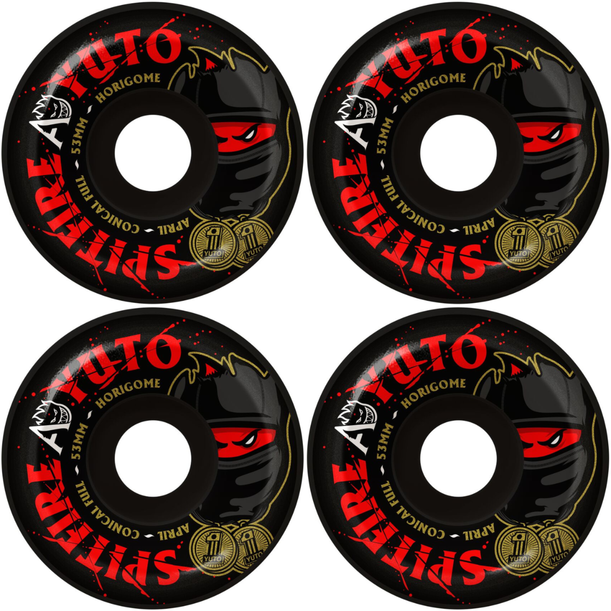 53mm April Skateboards x Spitfire Wheels Yuto Horigome F4 Formula Four Conical Full Skateboard Wheels Black 99a