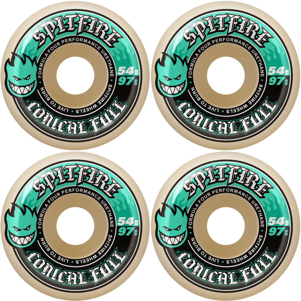 54mm Spitfire Formula Four F4 Conical Full Skateboard Wheels 97a
