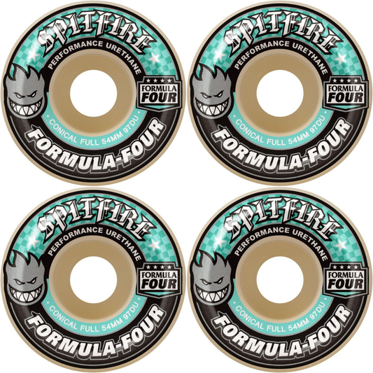 54mm Spitfire Formula Four F4 Conical Full Skateboard Wheels 97a