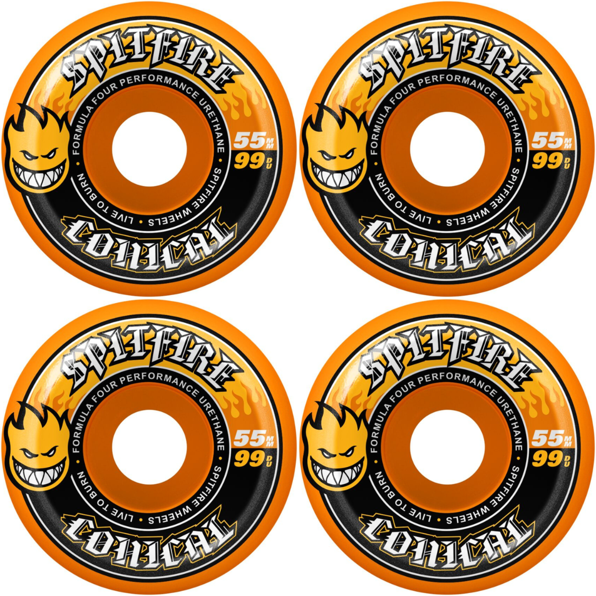 55mm Spitfire F4 Formula Four Conical Skateboard Wheels Orange 99a