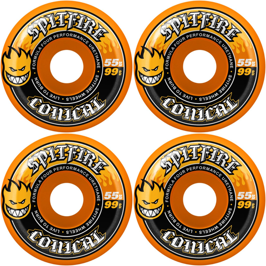 55mm Spitfire F4 Formula Four Conical Skateboard Wheels Orange 99a