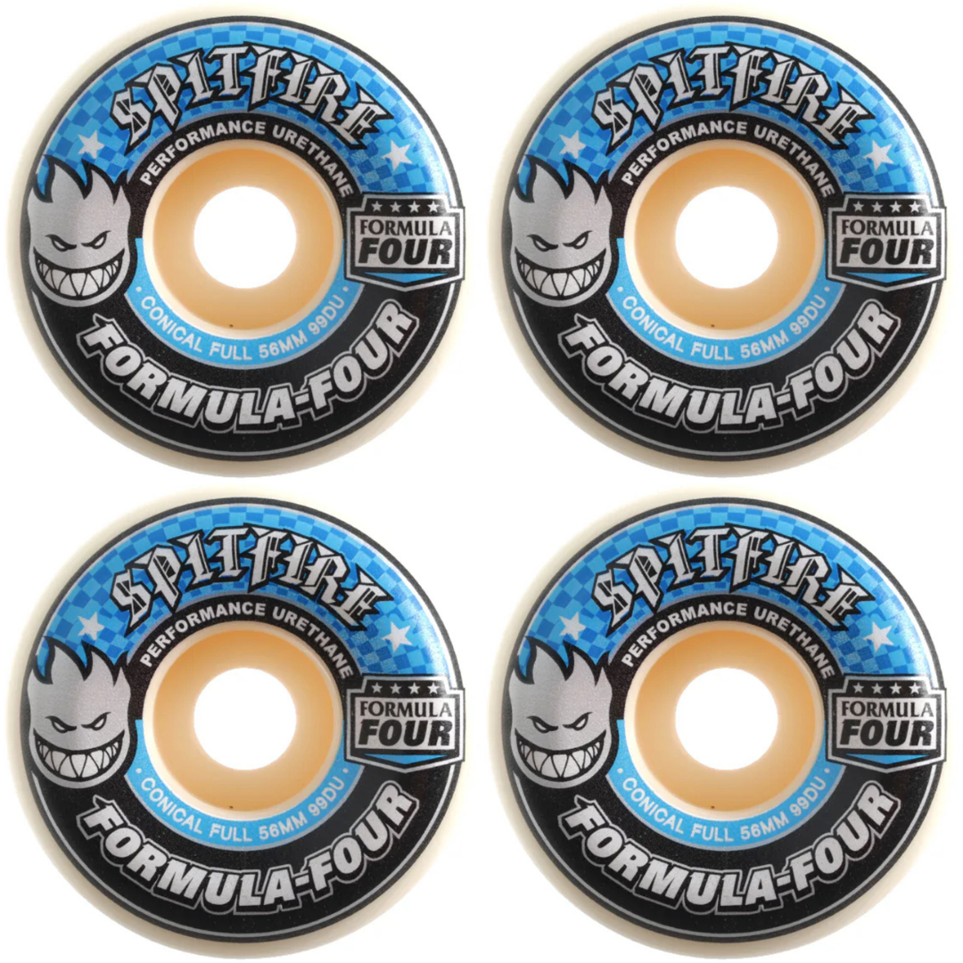 56mm Spitfire F4 Formula Four Conical Full Blue Print Skateboard Wheels 99a