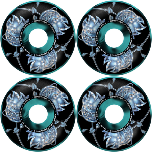 56mm April Skateboards x Spitfire Wheels Chrome Rose Bighead Radials Wheels Black / Blue Swirl 99a