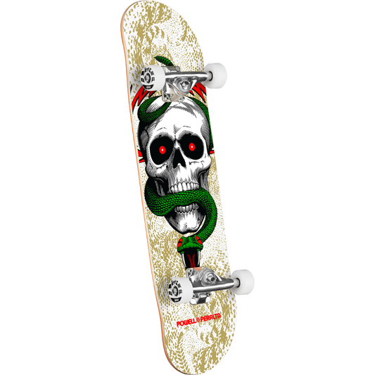 7.75" x 31.08" Powell Peralta Skull & Snake Birch Complete Skateboard White / Metallic Gold