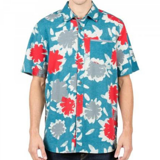 Volcom Ballast Short Sleeve Woven Button-Up Shirt Floral Blue